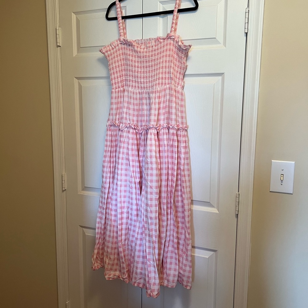 ASOS Pink Gingham Smocked Cutout Back Sundress US 14 100% cotton